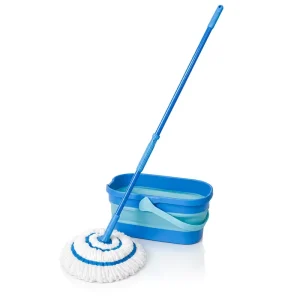 Rotating Microfiber Mop Kit with Plastic Handle and Foldable Cleaning Bucket
