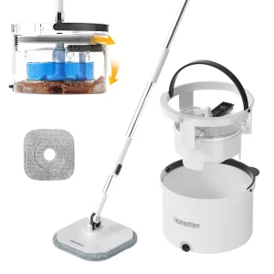 Rotating Mop Bucket with Wringer and Flat Floor Mop Set