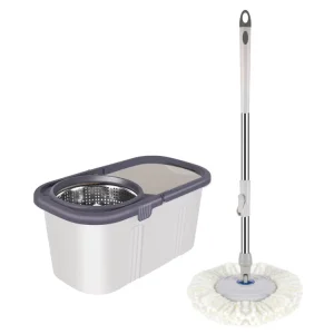 Rotating Mop and Bucket Set Made of Stainless Steel with Mixed Fabric Suitable All Types of Floors Indoor Outdoor Use Wet Dry