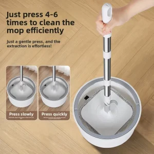 Rotating Stainless Steel Microfibre Fabric Flat Mop Swivel Manual Household Use Water Absorbing Sewage Separation Mop Bucket