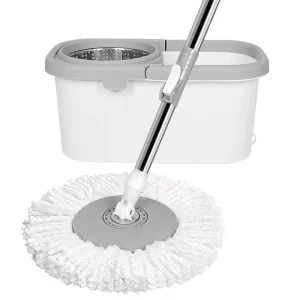 Round 360-Degree Rotating Mop and Bucket Set with Separate Dirty Water Compartment