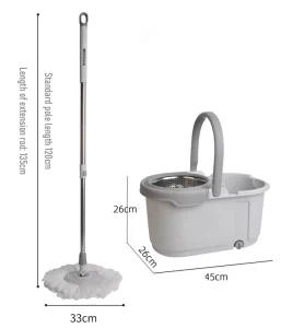 Round 360-Degree Rotating Mop and Detachable Bucket Set with Stainless Steel Pole