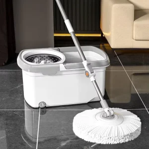 Round 360-Degree Rotating Spin Mop Set with Removable Basket and Bucket