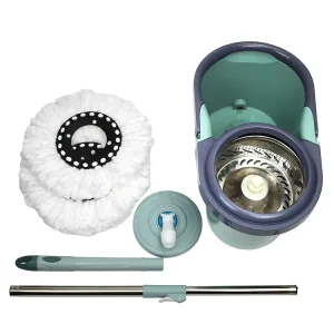 Round 360-Degree Spin Flat Mop and Bucket Set with Separate Dirty Water Compartment