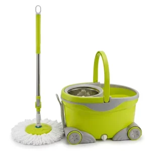Round Microfiber Mop with Stainless Steel Pole and Spin Bucket for Wet and Dry Cleaning