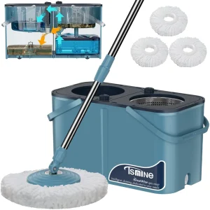 Round Mop and Bucket Set with Wringer, Separate Clean and Dirty Water, Floor Wringing and 360 Degree Spin Mop
