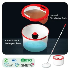 Round Rotating 360 Spin Mop Bucket Set with Dual Tank and Dirty Water Separation