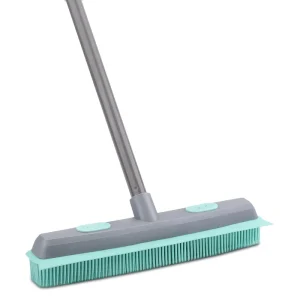 Rubber Broom Carpet Rake for Pet Hair Fur Remover with Squeegee Portable Detailing Lint Remover Brush