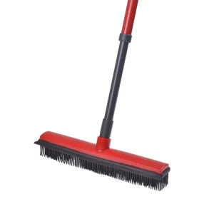 Rubber Floor Broom with Soft Squeegee, Adjustable Long Handle, and Pet Hair Removal