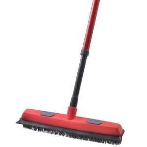 Rubber Floor Broom with Soft Squeegee, Adjustable Long Handle, and Pet Hair Removal