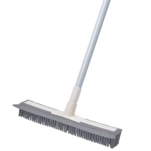 Rubber Floor Broom with Soft Squeegee, Adjustable Long Handle, and Pet Hair Removal