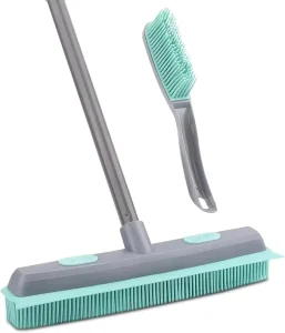 Rubber Pet Hair Removal Broom with Squeegee Portable Detailing Lint Remover Brush for Carpet & Floor