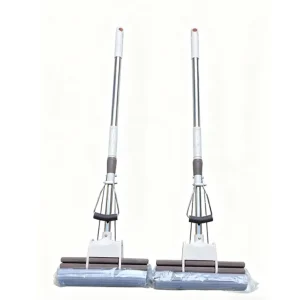 SOP18 27cm Steel Pole Sponge Mop with Rubber Cotton PVA Head, Hands-Free Squeeze
