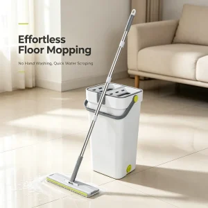 Scraper Self Wring Flat Mop 120cm Stainless Steel Pole 30*12cm Microfiber Mop Head 80 90% Dehydration Household With 2 Mop Pads