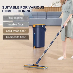 Scratch-Clean Flat Mop with Self-Wringer, Microfiber Fabric, and Telescopic Handle