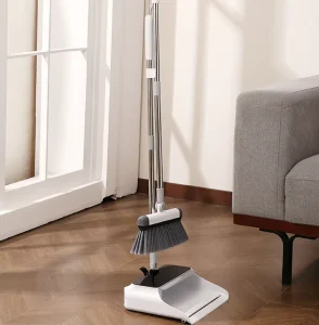 Self-Cleaning Broom and Dustpan Set 180° Rotating Head 4-Section Stainless Steel Handle