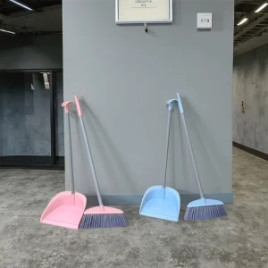 Self-Cleaning Broom and Dustpan Set with PET Bristles for Indoor Floors From China Factory