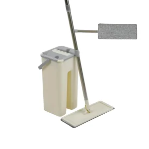Self-Cleaning Flat Mop Bucket with Free-Wash System and Rectangle Plastic Basket