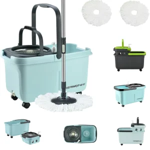 Self-Cleaning Spin Mop with Detachable Basket and Rotary Bucket for Home and Kitchen