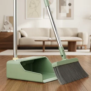 Self Standing Design 180° Swivel Head Long Handle Foldable Broom and Dustpan Set for Household Cleaning