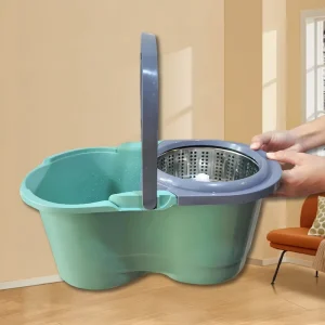 Self-Wash Spin Mop Set with Steel Bucket and Plastic Basket
