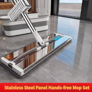 Self-Watered Rotating Flat Mop Bucket Set with Detachable Design and 6 Mopheads