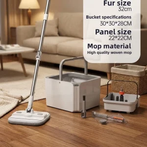 Self Wring Mop Bucket Set Clean Dirty Water Separation Microfiber Flat Floor Mop