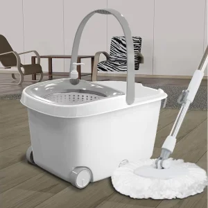 Self Wringing Spin Mop Bucket with Wet and Dry Separation HandsFree Floor Cleaning System with Telescopic Stainless Steel Handle