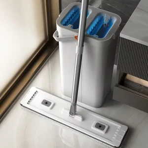 Set De Cubo De Fregona House Microfiber Cleaning Flat Dust 360 Rotating Mop With Rectangular Bucket