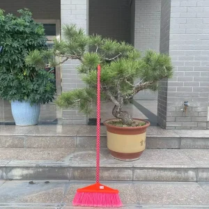Single Broom with Plastic Bristle for Indoor and Outdoor Floor Sweeping