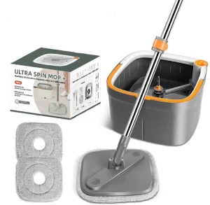 Single Bucket Wet Dry Spin Mop with Long Handle Microfiber Mop and 360° Wringing Bucket