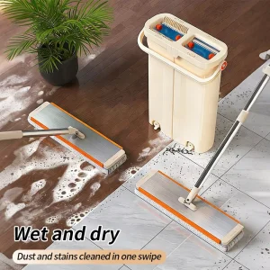 Slim Rectangular Mop Bucket Set with Four-Side Wringing High-Capacity Microfiber Spinning Mop and Separate Clean and Dirty Water Design