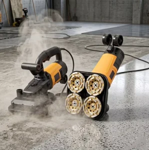 Small Dust-Free Handheld Four-Head Concrete Floor Grinder and Polisher with Dust Vacuum and CE Certification