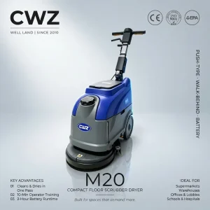 Small New Walk Behind Auto Brush Floor Scrubber Dryer Home Cleaning Machine With Small Battery