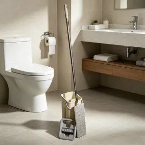 Small and Medium Flat Mop Bucket Set with Hands-Free Self-Wringer, Stainless Steel Mop, and 2 Mop Heads for Wet and Dry Use