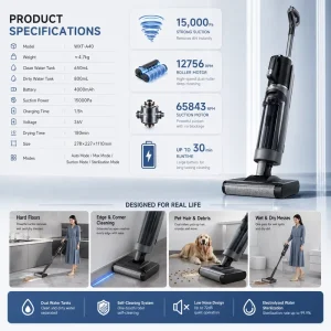 Smart Cordless Wet/Dry Floor Vacuum Cleaner Floor Washer Vacuum Mop with Self-Cleaning for Home and Hotel Hard Floors