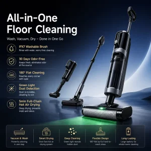 Smart Cordless Wet Dry Vacuum Cleaner Floor Washer Self Cleaning Vacuum Mop with LED Display for Home Hard Floor Cleaning
