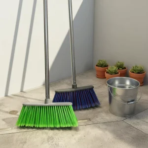 Soft Bristle Broom Brush and Dustpan Set with Wood and Metal/PVC Handles for Home Use