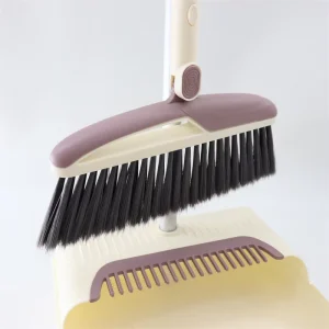 Soft Bristle Broom and Dustpan Combination Set Ergonomic Rust Resistant Handle Deep Cleaning for Hardwood Tile Floors