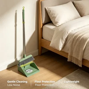 Soft Bristle Broom and Dustpan Set for Indoor Floor Cleaning