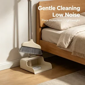Soft Bristle Broom with Foldable Plastic Dustpan for Household Use