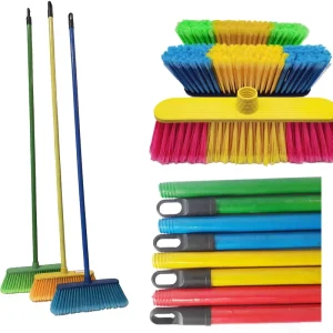 Soft Bristle Plastic Broom with Wood Handle for Household Cleaning