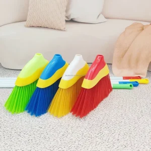 Soft Plastic Bristle Broom with PET Stick and Dustpan