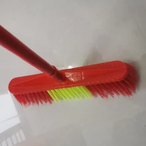 Soft Plastic Floor Cleaning Broom with Wooden Handle and Flagged Bristles