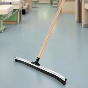 Soft-Profile Silicone Floor Squeegee with Plastic and Steel Handle for Hospital and Industrial Kitchen Floors