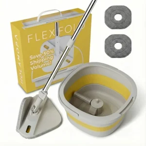 Space-Saving Foldable Mop and Bucket Set with 360° Rotating Triangle Head and Self-Wringing Design for Small Apartments
