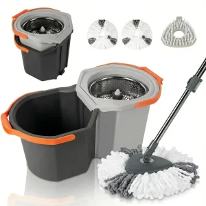 Space-Saving Stackable Spin Mop and Bucket Set with Microfiber Refills