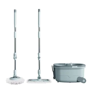 Spin Dry Mop Bucket with Removable Wringer, Flat Mop, and Stainless Steel Pole