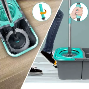 Spin Magic Mop with Pedal Four Side Wringing Foldable Steel Handle Self Wringer Premium Durable Microfiber Construction