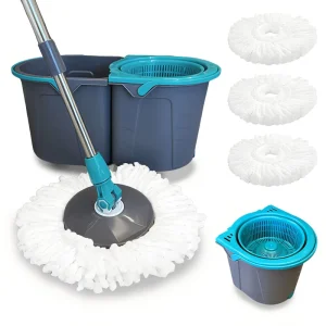 Spin Mop Set with 360-Degree Rotating Head and Self-Wringing Bucket